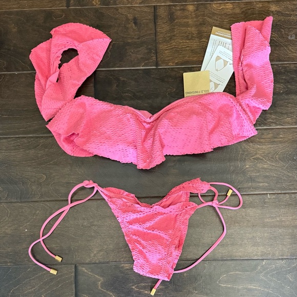 Vix Paula Hermanny pink‎ ruffle bikini set NEW small - Picture 2 of 6
